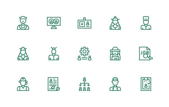 Personnel Visual Pack containing 15 Regular Line Icons Scalable Icons for All Themes vector
