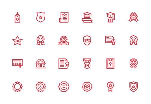 Certification Design Icons featuring 24 in Thick Line Line Style Icon Set for Apps vector