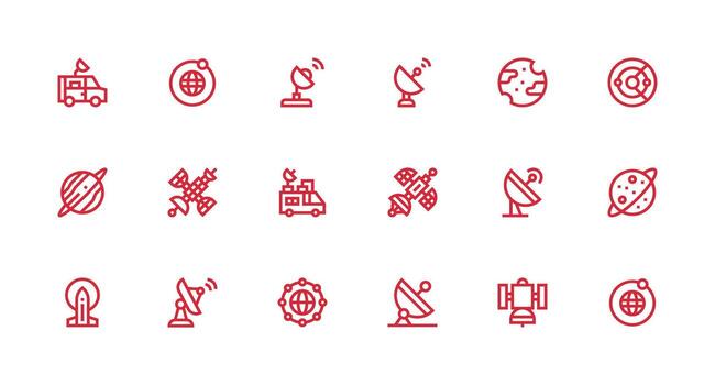 18 Strong Stroke Line Vectors for Satellite Theme Quick Access Icons for UI Development