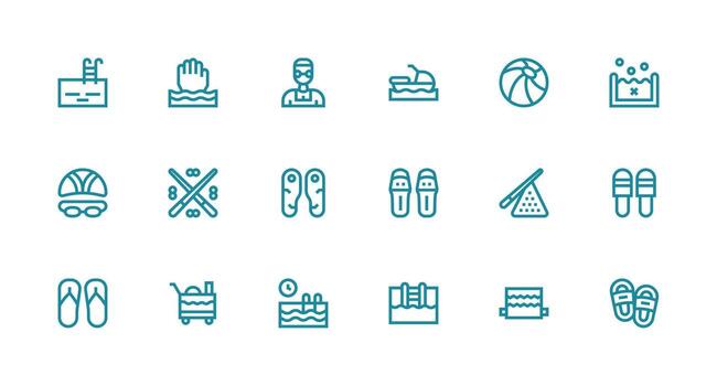 fuerte carrera línea estilo piscina íconos con 18 vectores personalizable icono serie para móvil pantallas