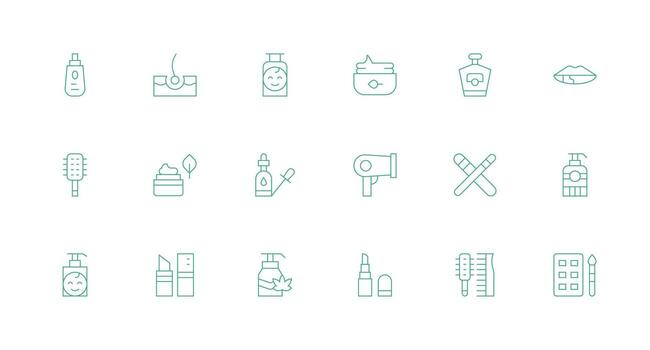 18 mínimo línea estilo íconos desde productos cosméticos colección icono conjunto para web vector
