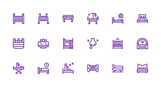 Bed Design Icons featuring 18 in Strong Stroke Line Style Dashboard Icon Series vector