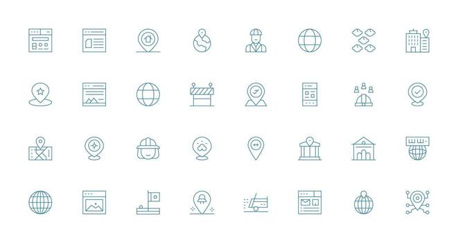 sitio diseño íconos presentando 32 en Delgado línea estilo web y aplicación icono paquete colección vector