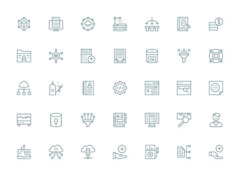 35 Light Line Style Icons from Database Collection Functional Icon Series vector