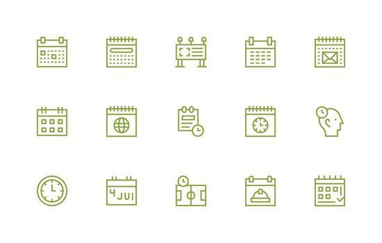 calendario conjunto con 15 regular línea íconos ui icono conjunto vector