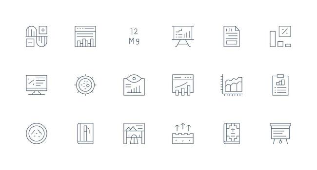 gráfico conjunto con 18 mínimo línea íconos íconos construido para visual consistencia paquete vector