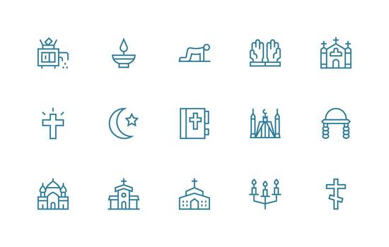 Prayer Set with 15 Regular Line Icons Core Icon Collection for Daily Tasks vector