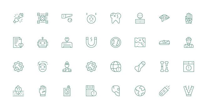 32 íconos para roto en Delgado línea formato mínimo icono conjunto para interfaz proyectos vector