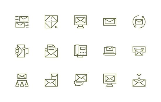 Send Design Icons featuring 15 in Regular Line Style Glyph Icon Series vector