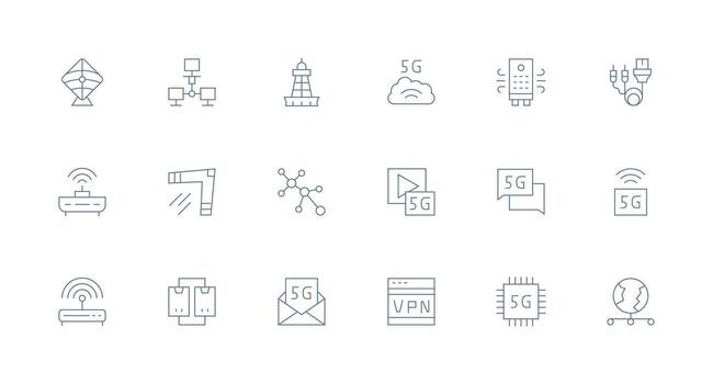 Data Transmission Icon Set with 18 Minimal Line Graphics Icon Set vector