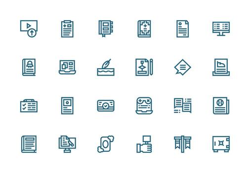 documento visual paquete conteniendo 24 grueso línea línea íconos limpiar icono colección para web utilizar vector