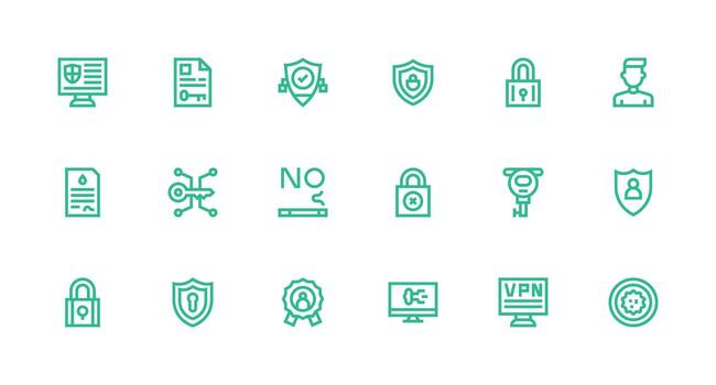 Authentication Icon Collection with 18 Strong Stroke Line Designs Sharp Icons for Presentations vector