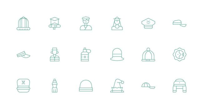 Cap Design Icons featuring 18 in Minimal Line Style Responsive Icon Set for Flexible Layouts vector