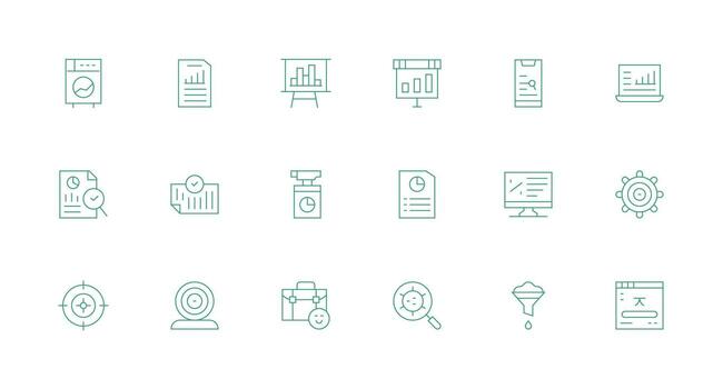 18 mínimo línea estilo íconos desde resultados colección compacto icono conjunto vector