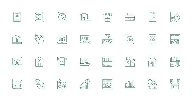 Decrease Set with 32 Thin Line Icons Design Ready Icon Set for Teams vector