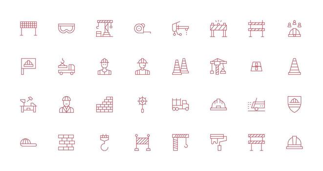 Construction Site Icon Set with 32 Thin Line Graphics Essential Icons for Rapid UI Building vector