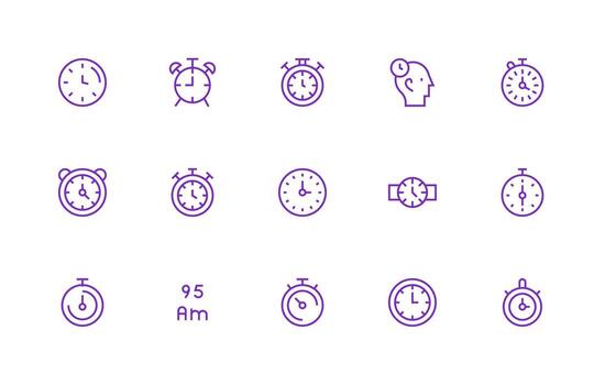 Regular Line Style Timekeeping Icons with 15 Vectors Icon Set for Apps