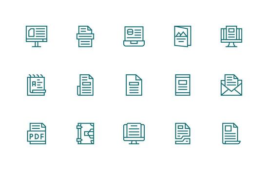 pdf visual paquete conteniendo 15 regular línea íconos web icono colección vector