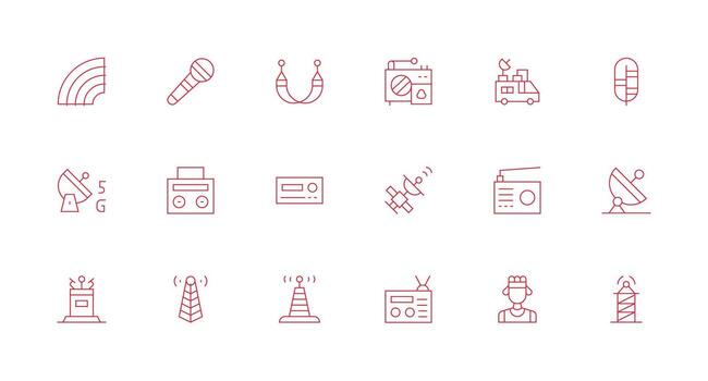 18 íconos para radio en mínimo línea formato icono paquete para varios temas vector