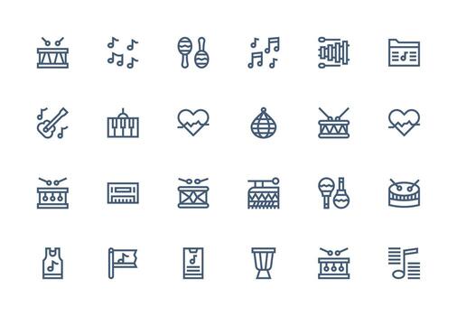 Rhythm Visual Pack containing 24 Thick Line Line Icons UI and UX Focused Icon Collection vector
