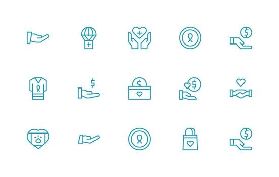 15 Charity Icons in Regular Line Aesthetic Scalable Icons for Cross-Platform Interfaces vector