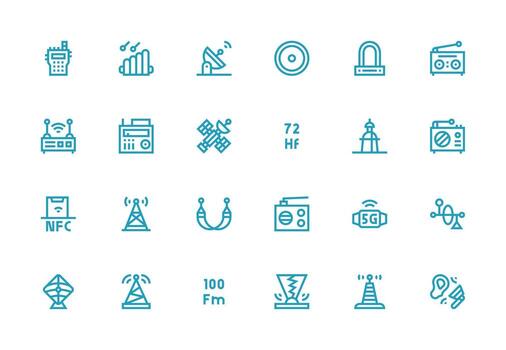 Antenna Icon Set with 24 Thick Line Line Graphics Clean Icon Set Icon Pack for UI Projects vector