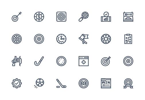 Goal Design Icons featuring 24 in Thick Line Line Style Customizable Icon Series for Mobile Screens vector