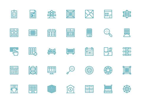 35 regular limpiar línea estilo íconos desde cuadrícula colección basado en temas icono paquete vector