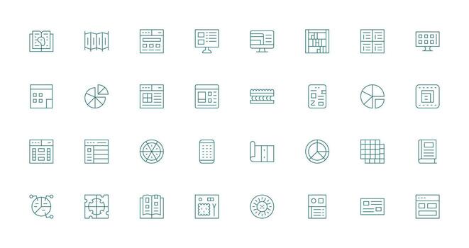 Sections including 32 Thin Line Illustrations Clear and Concise Icon Set Collection vector