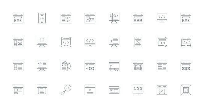 32 Html Icons in Thin Line Aesthetic Complete Icon Bundle for Web Design vector
