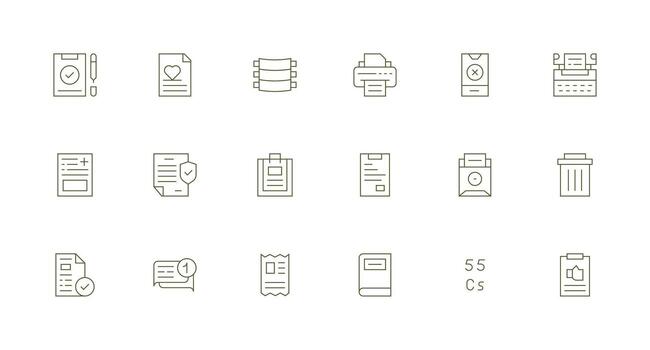 File Icon Set with 18 Minimal Line Graphics Interface Icons for Daily Use vector