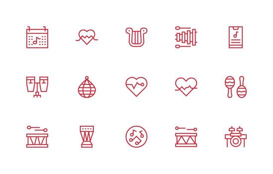 ritmo icono conjunto con 15 regular línea gráficos ligero icono serie vector