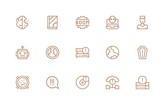 15 sistema fracaso íconos en regular línea estético web icono colección vector