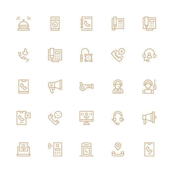 25 Medium Stroke Outline Vectors for Call Theme Simple Icons for Interface and Wireframes