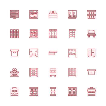 Storage Unit Icon Set with 25 Medium Stroke Outline Graphics Full Icon Library for UI Designers vector