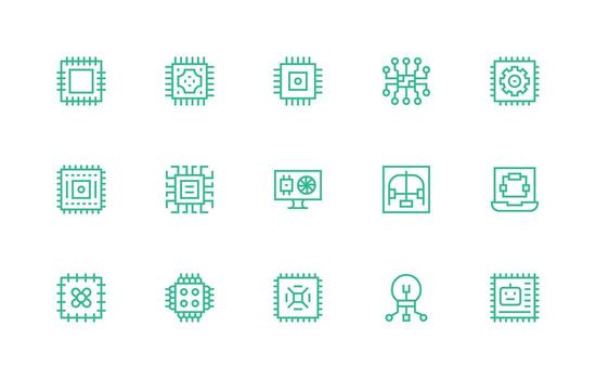 procesador diseño íconos presentando 15 en regular línea estilo sensible icono conjunto para flexible diseños vector