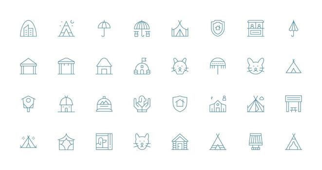 Thin Line Style Shelter Icons with 32 Vectors Web and App Icon Pack Collection