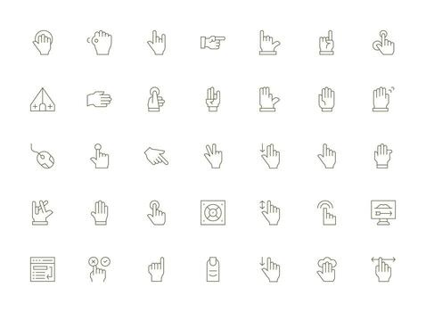Cursor Icon Set with 35 Light Line Graphics Outline Icon Pack vector