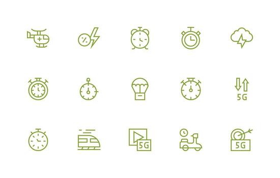 Fast Icon Set with 15 Regular Line Graphics Simple Icons for Interface and Wireframes vector