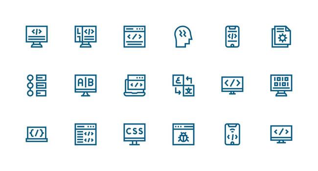 18 Icons for Programming in Strong Stroke Line Format Detailed Icon Collection for Design Systems vector