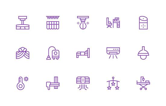 Room Icon Set with 15 Regular Line Graphics User Interface Icons for Digital Products vector