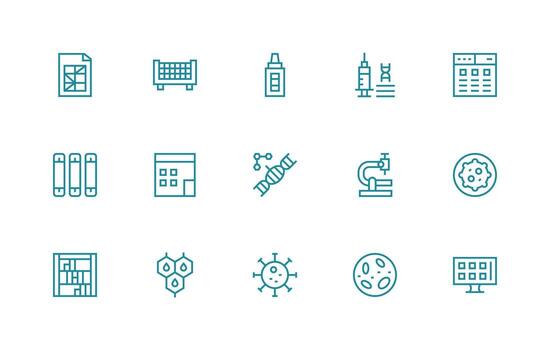 Regular Line Style Cells Icons with 15 Vectors Icon Set for Apps