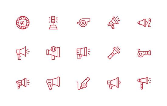 Megaphone Icon Collection with 15 Regular Line Designs UI-Ready Icon Collection vector