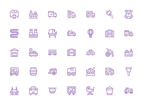 Transport Icon Set with 35 Regular Clean Line Graphics Icon Set for Web vector