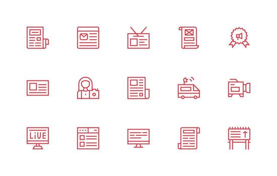 Regular Line Icons from News Set with 15 Vectors Neatly Designed Icons for Web Platforms