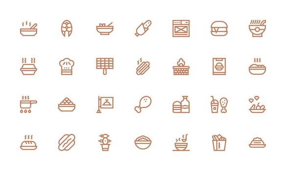 Meal Design Icons featuring 28 in Bold Line Style Icon Set for Web vector