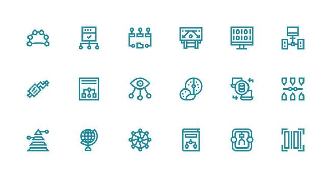 Data Flow Set with 18 Strong Stroke Line Icons Professional Icon Set vector