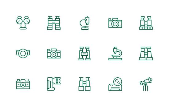 15 Regular Line Vectors for Optics Theme Reusable Icon Set
