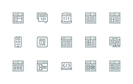 Css Icon Set with 15 Regular Line Graphics Icon Pack vector