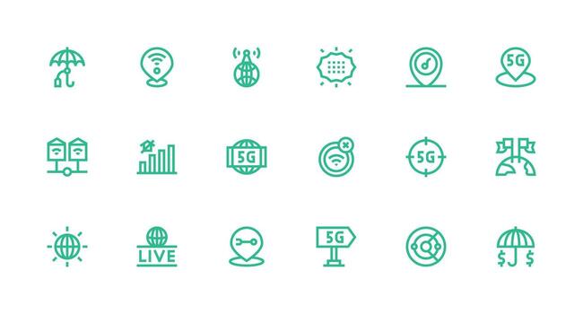 Coverage Design Icons featuring 18 in Strong Stroke Line Style Neat Icon Set vector
